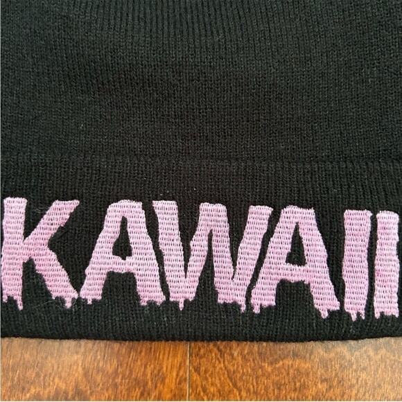 Jeffree Star Kawaii Black Knit Beanie with Pink Embroidery, NWOT - Picture 3 of 8